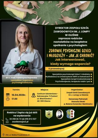 Spotkanie z psychologiem: Zdrowie psychiczne dzieci i młodzieży- Jak je chronić?
